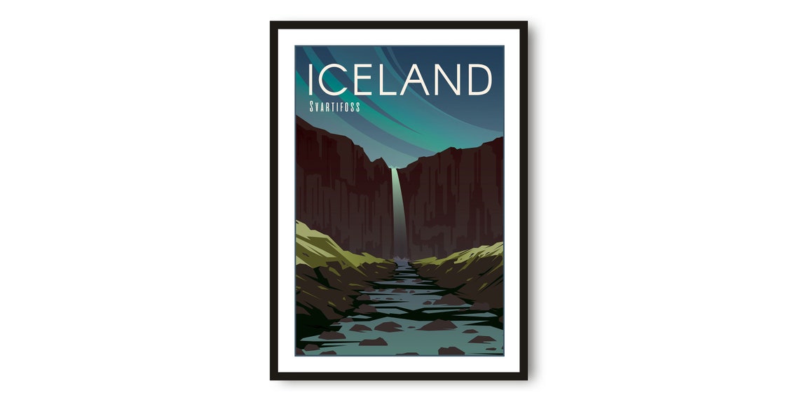 Iceland Svartifoss Waterfall Canyon Minimalist Travel Poster