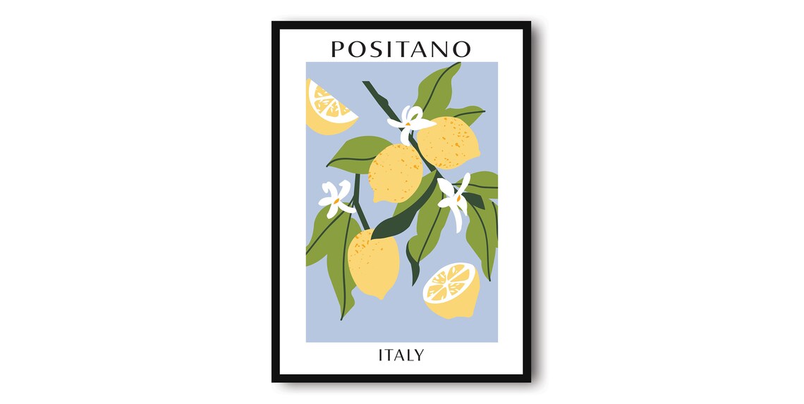 Positano Lemon Market Travel Poster, Kitchen Art Print