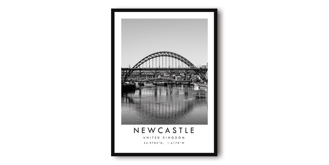 Newcastle Tyne Bridge Travel Poster, Black And White