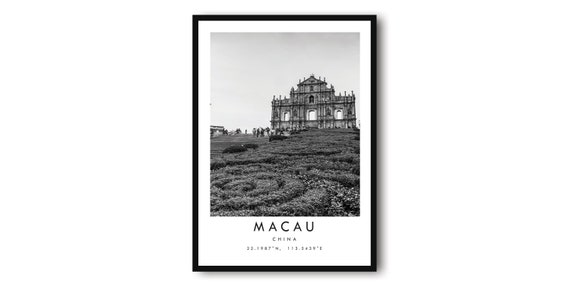 Macau Travel Poster, Black And White Minimalist Decor