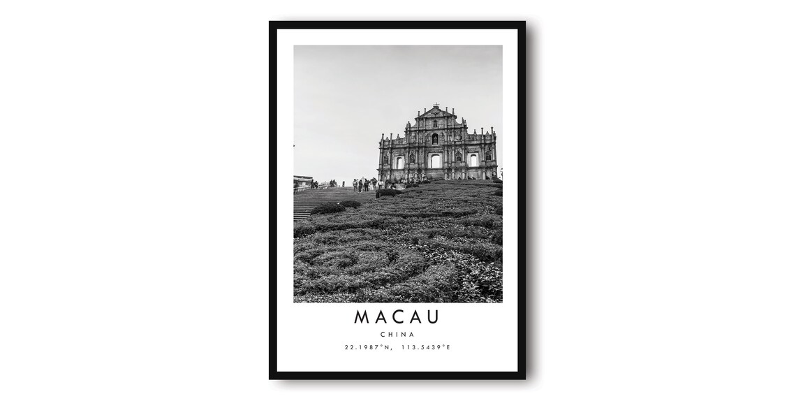 Macau Travel Poster, Black And White Minimalist Decor
