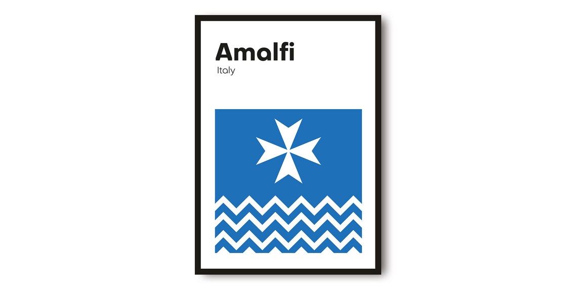 Amalfi Italy Geometric Minimalist Travel Poster Blue White Art