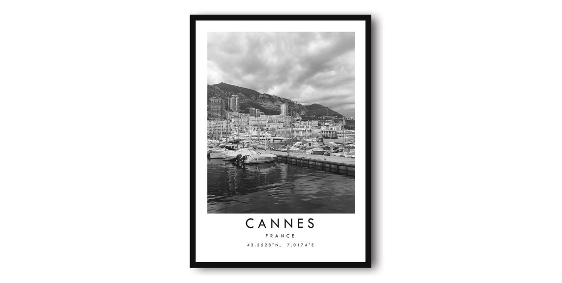 Cannes France Black And White Harbor Marina Photography Poster
