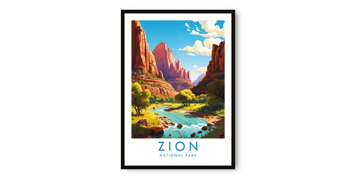 Zion National Park Travel Poster, Fine Art Print