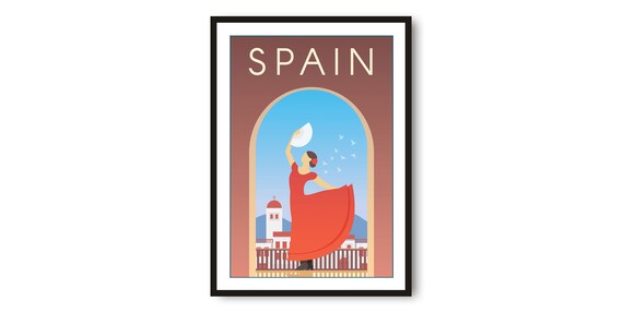Spain Travel Poster, Colorful Flamenco Art Print