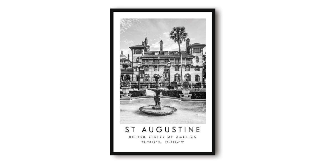 St Augustine Florida Black and White Travel Poster