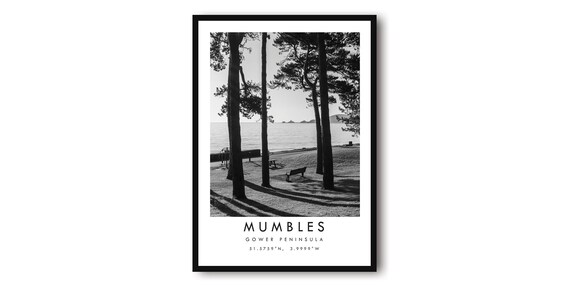 Mumbles Gower Minimalist Travel Poster, Black And White