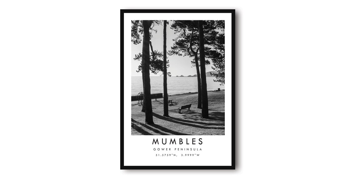 Mumbles Gower Minimalist Travel Poster, Black And White