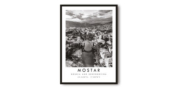 Mostar Bosnia Print Black And White Cityscape Wall Art