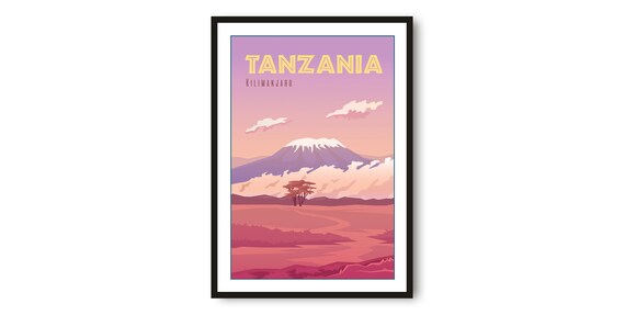 Tanzania Kilimanjaro Snow Capped Peak Pink Savanna Minimalist Poster
