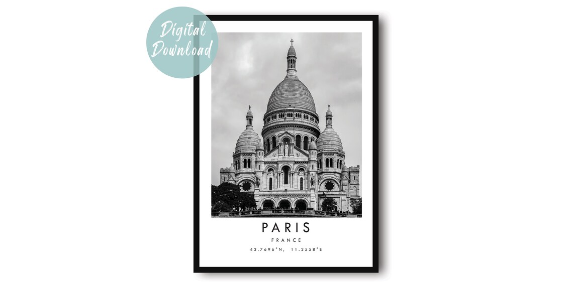 Paris Sacre Coeur Basilica Montmartre Black And White City Poster