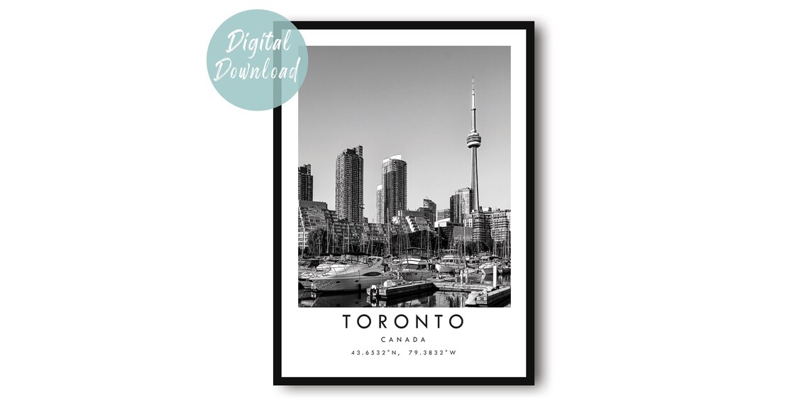 Toronto Canada Black And White Skyline With CN Tower Marina Poster