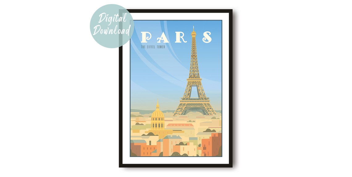 Paris Eiffel Tower Retro Travel Illustration in Warm Colors Poster