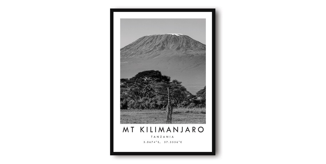 Mount Kilimanjaro Black and White Africa Poster
