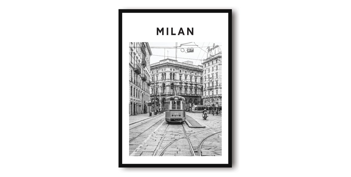 Milan Travel Print Minimalist Italy Poster Black White Cityscape
