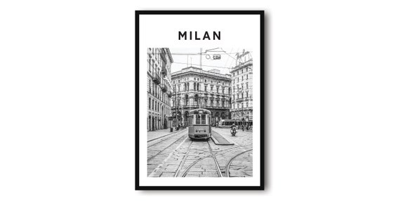 Milan Travel Print Minimalist Italy Poster Black White Cityscape