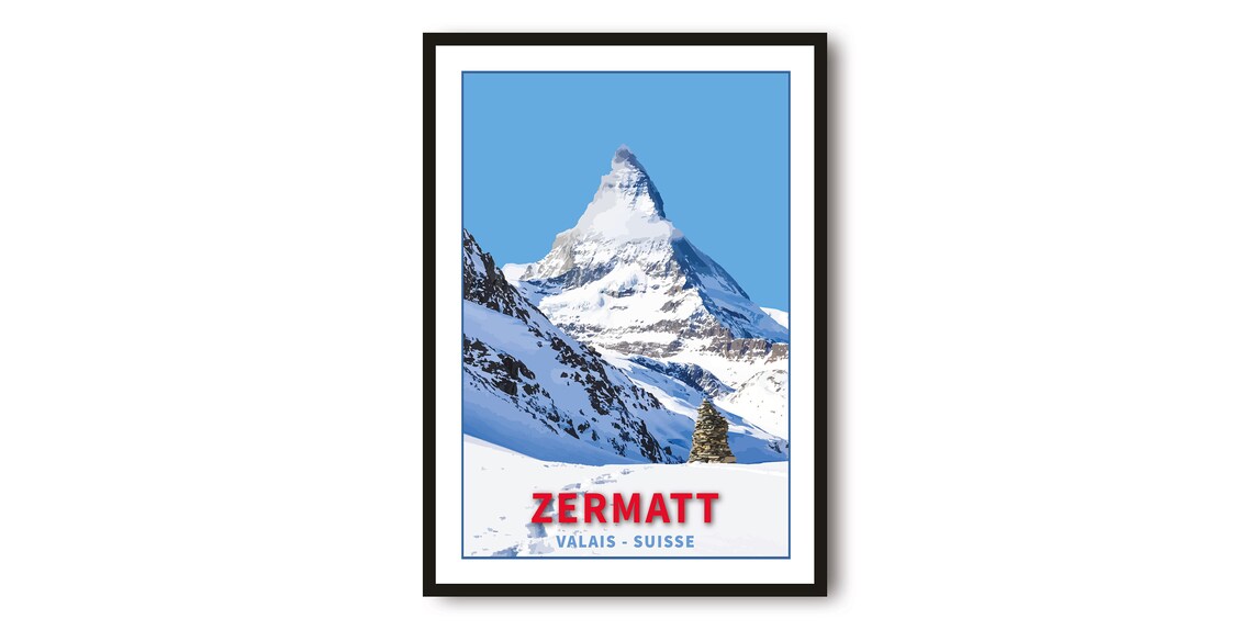 Zermatt Skiing Travel Poster, Switzerland Art Print