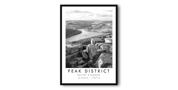 Peak District Minimalist Black and White Travel Poster