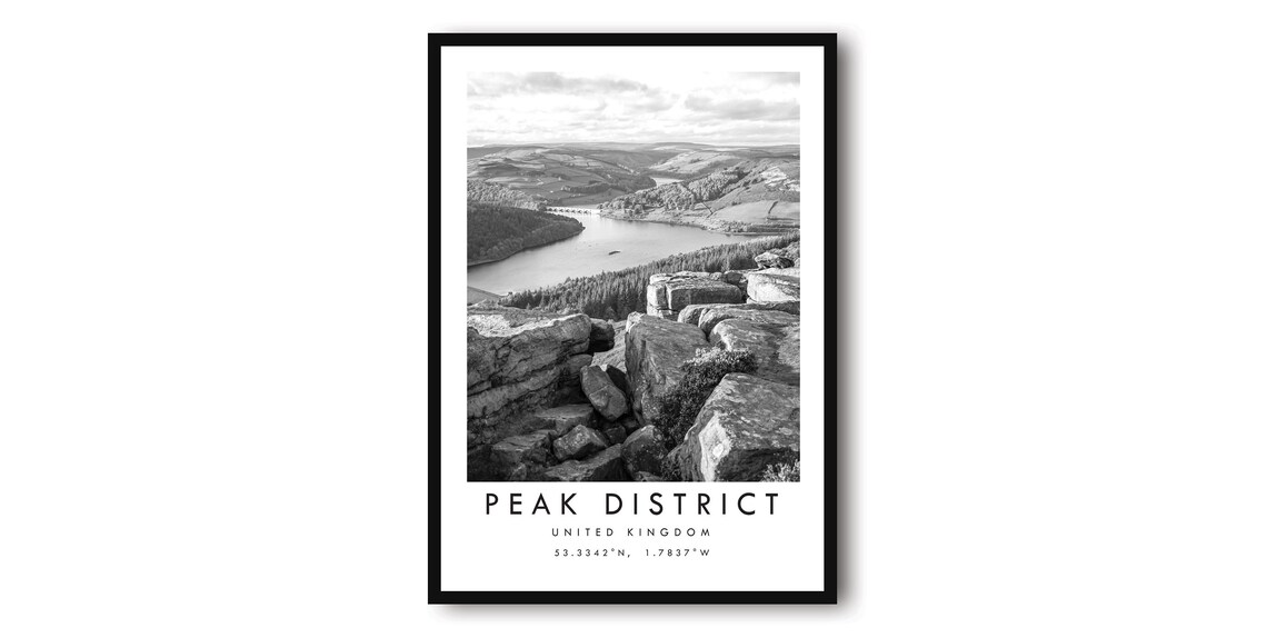 Peak District Minimalist Black and White Travel Poster