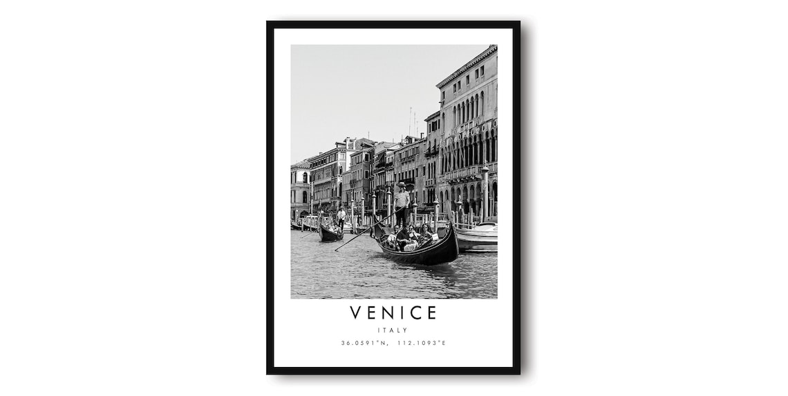 Venice Travel Print, Minimalist Black and White