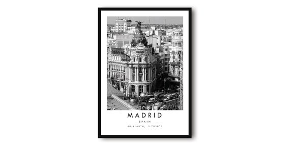 Madrid Print Black And White Cityscape Spain Travel Poster