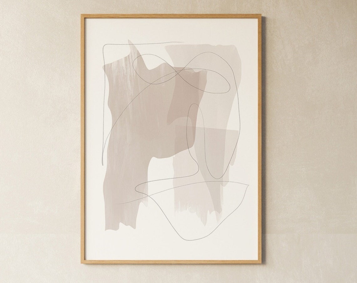 Soft Mauve Abstract Wash Looping Line Art Neutral Modern Poster - Image 3