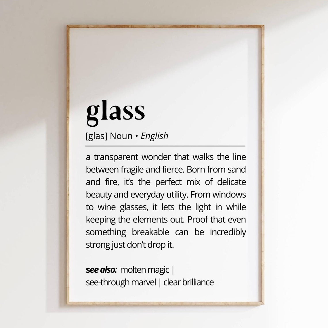 Glass Funny Dictionary Definition Poster Home Wall Decor Gift