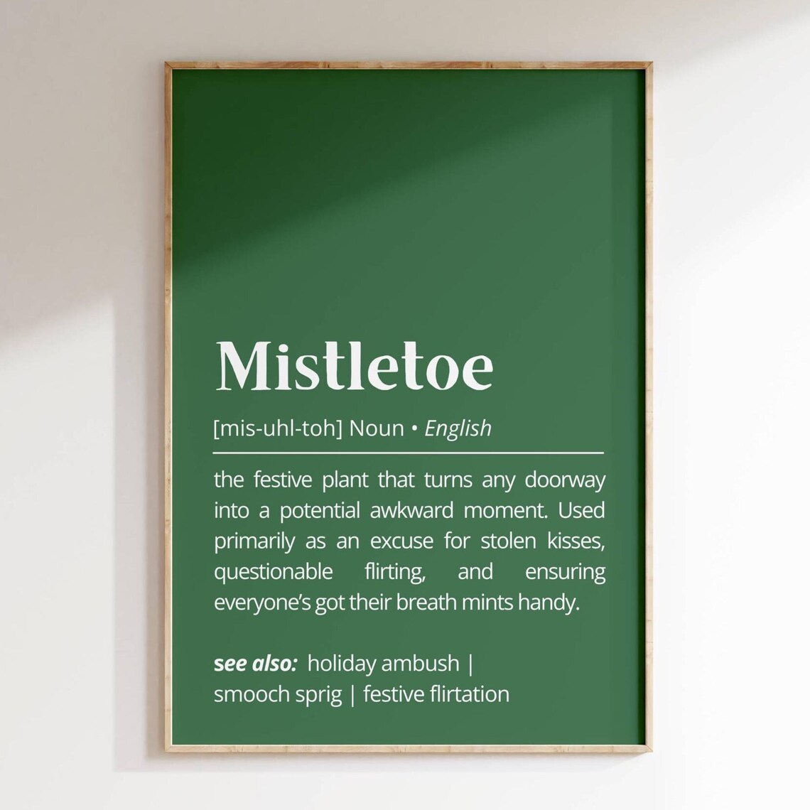 Mistletoe Definition Festive Kiss Plant Humor Dictionary Style Poster