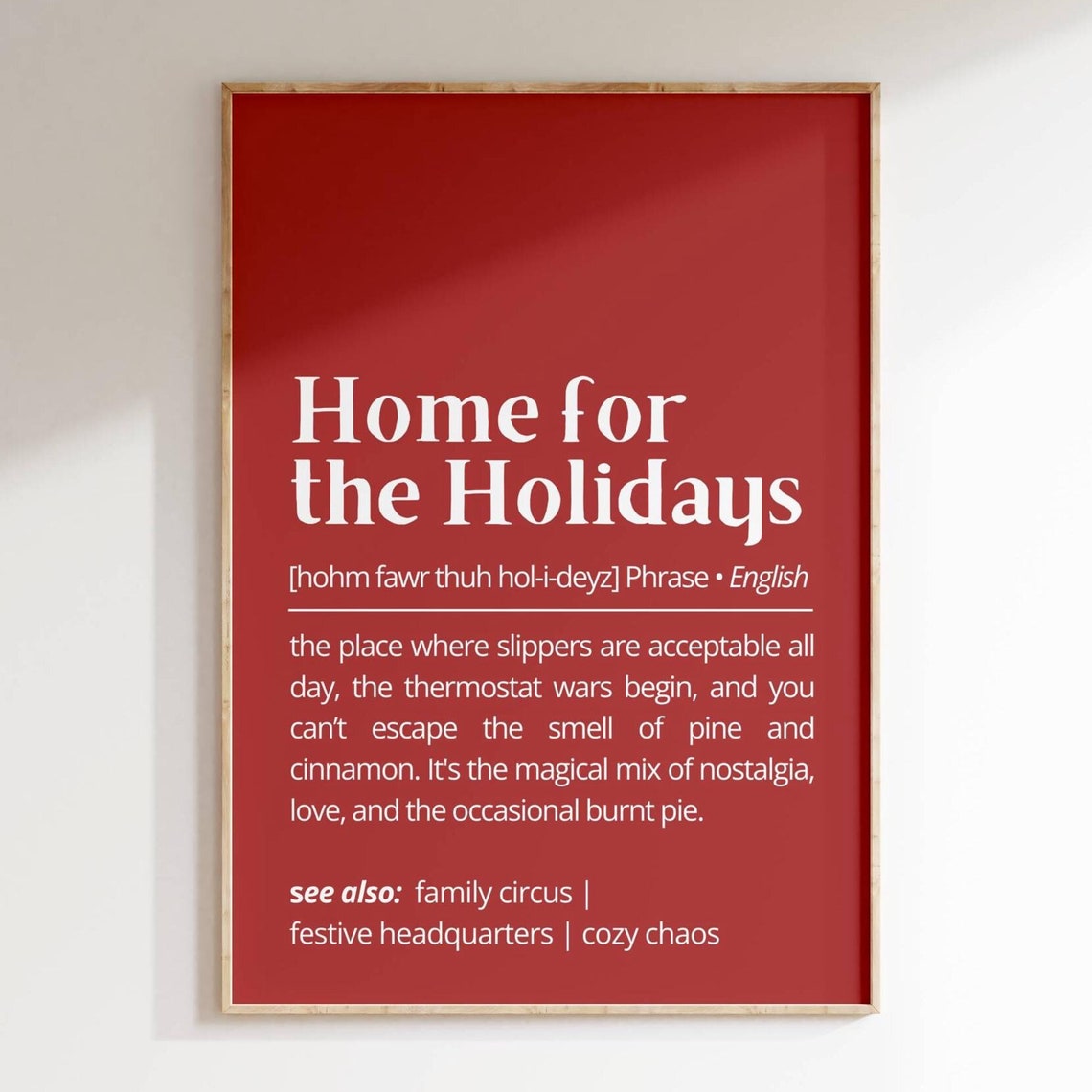 Home for the Holidays Definition Cozy Family Dictionary Style Poster