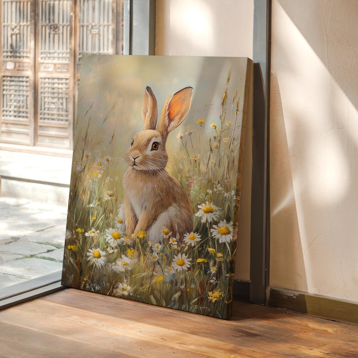 Brown Bunny Rabbit Among Daisies Wildflower Field Spring Art Print