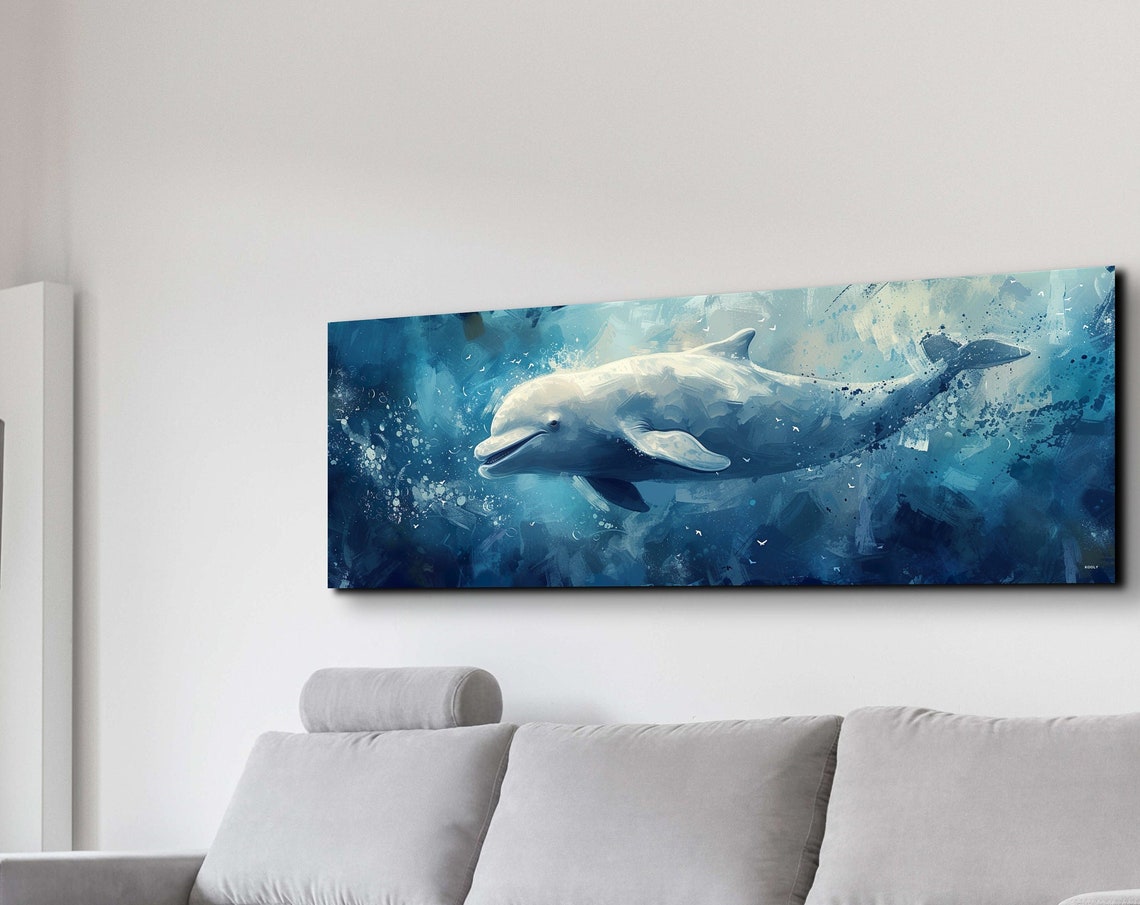 Beluga Whale Blue Abstract Watercolor Swimming Ocean Art Poster