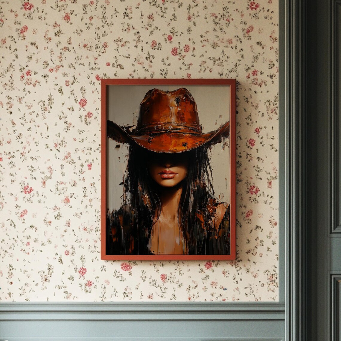 Mysterious Cowgirl In Brown Hat Moody Western Portrait Poster
