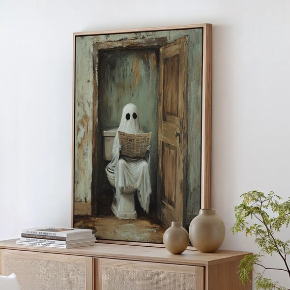 Quirky Ghost Bathroom Art, Vintage Inspired