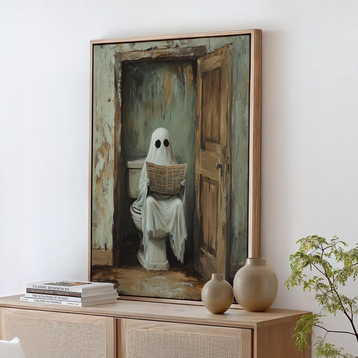 Quirky Ghost Bathroom Art, Vintage Inspired