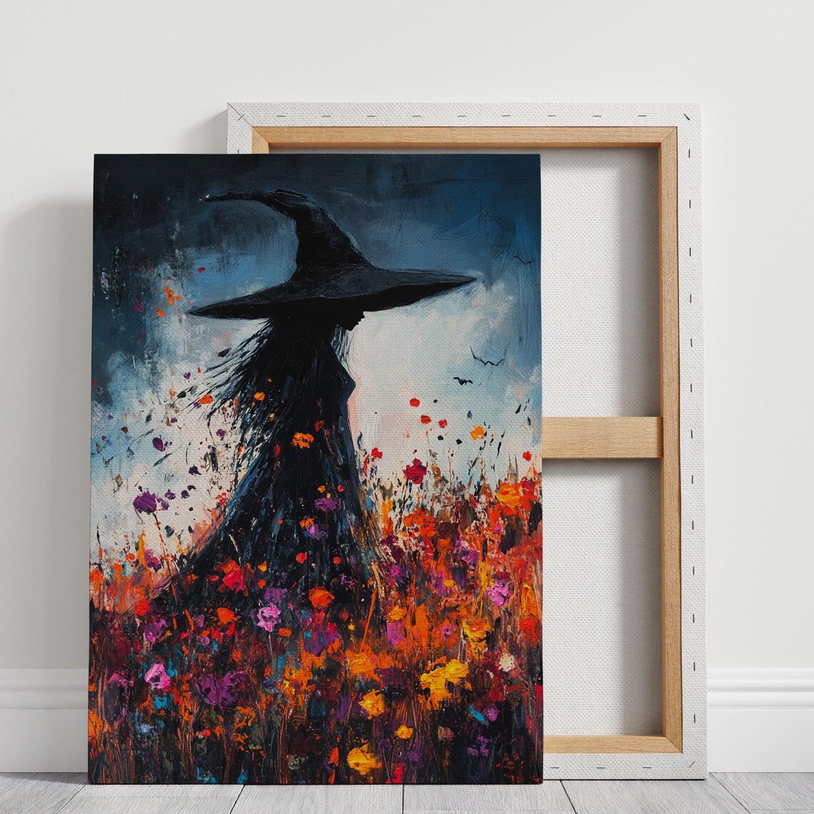 Whimsical Witch Silhouette Wildflower Field Dusk Halloween Poster