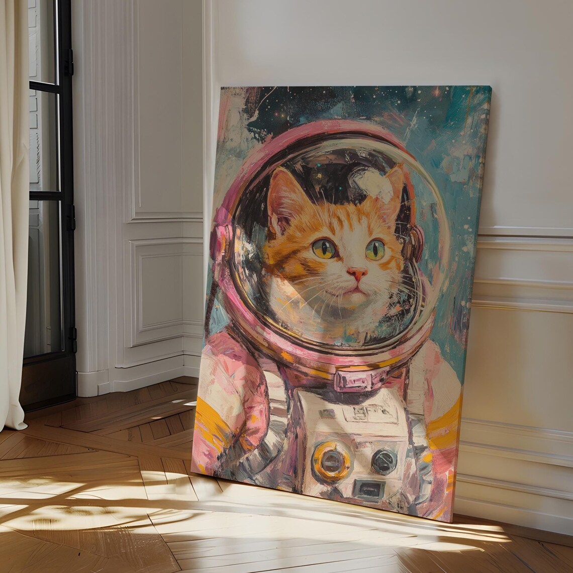 Astronaut Cat Art Print, Whimsical Space Cat