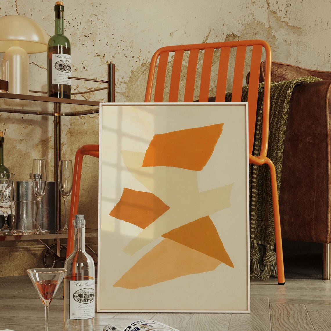Orange Abstract Shapes Canvas Art Minimal Modern Wall Decor
