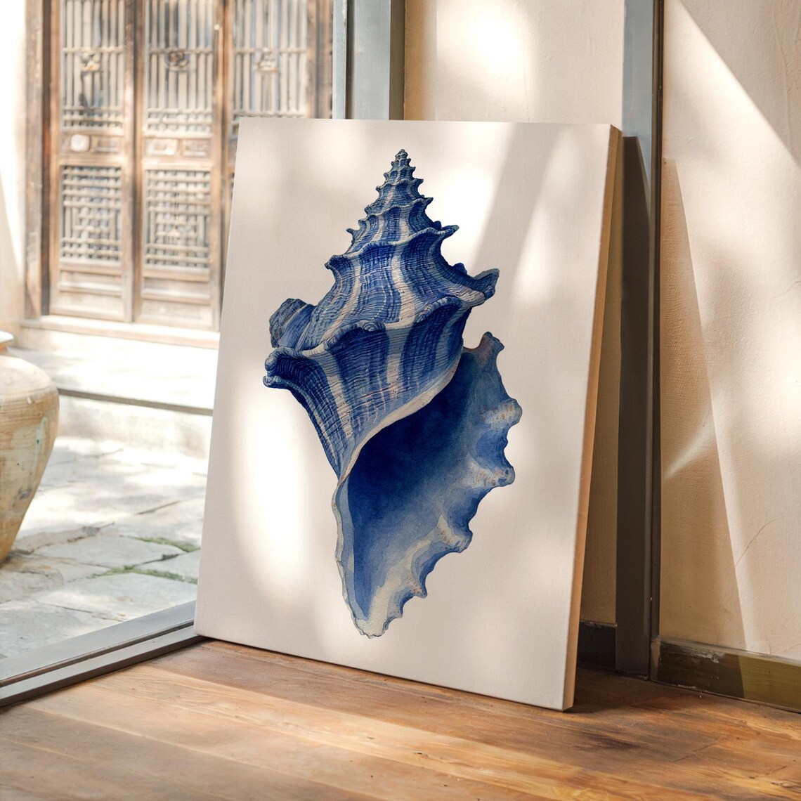 Blue Seashell Watercolor Coastal Art Print