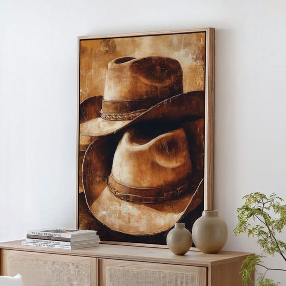 Vintage Cowboy Hats Wall Art Rustic Western Decor For Home Or Office