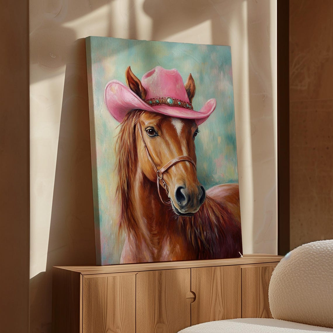 Pink Cowgirl Hat Horse Art Western Farmhouse Wall Decor Rustic Country Style Cowgirl Room Decor Horse Lover Gift