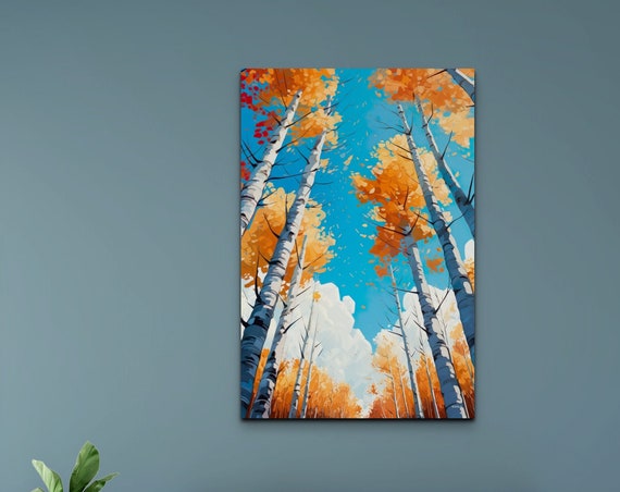 Watercolor Birch Trees Painting Print Yellow Birch Forest Birch Tree Art Birch Tree Painting Fall Decor Birch Tree Wall Art