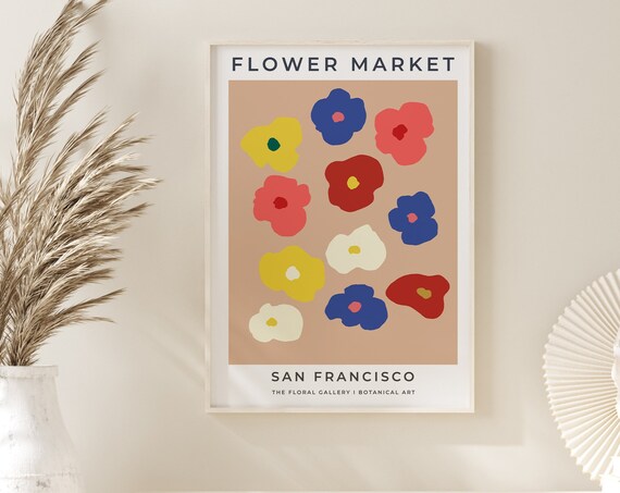 San Francisco Flower Market Tan Botanical Art Poster For Kitchen Wall Decor