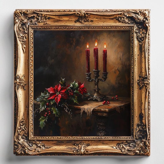 Moody Christmas Wall Art Dark Academia Holiday Decor Red Christmas Decor Red Holiday Wall Art Moody Holiday Christmas Victorian