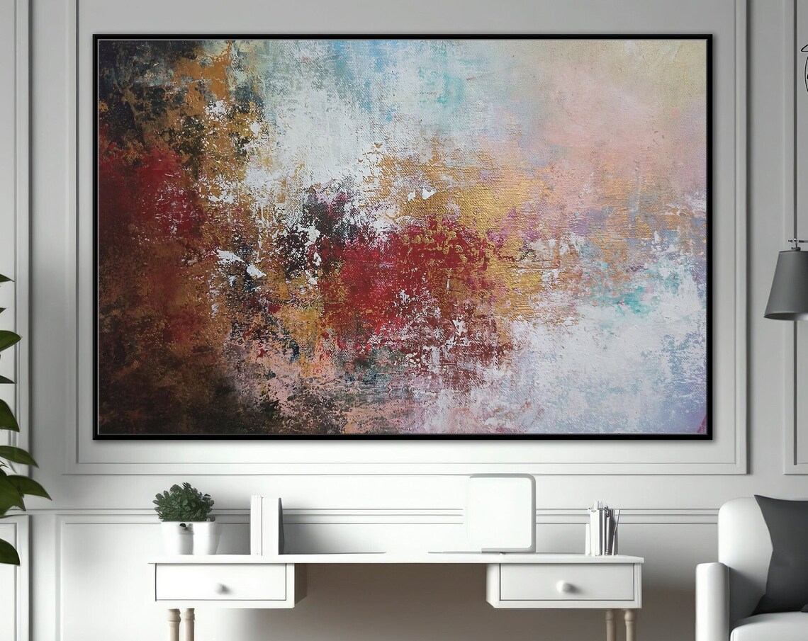 Red Gold Abstract Wall Art Print, Modern Decor