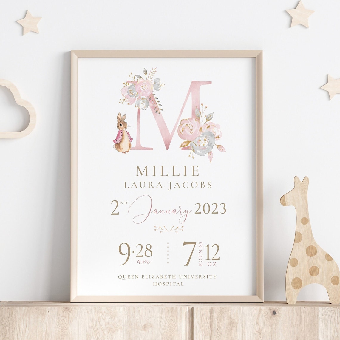 New Baby Girl Birth Keepsake Art Print