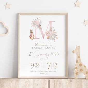 New Baby Girl Birth Keepsake Art Print