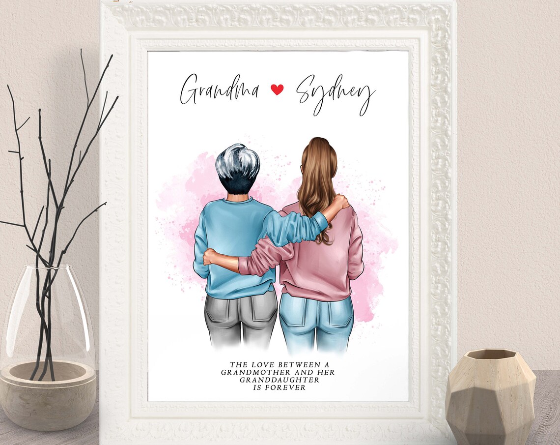 Personalized Grandmother and Granddaughter Portrait Print Gift Idea