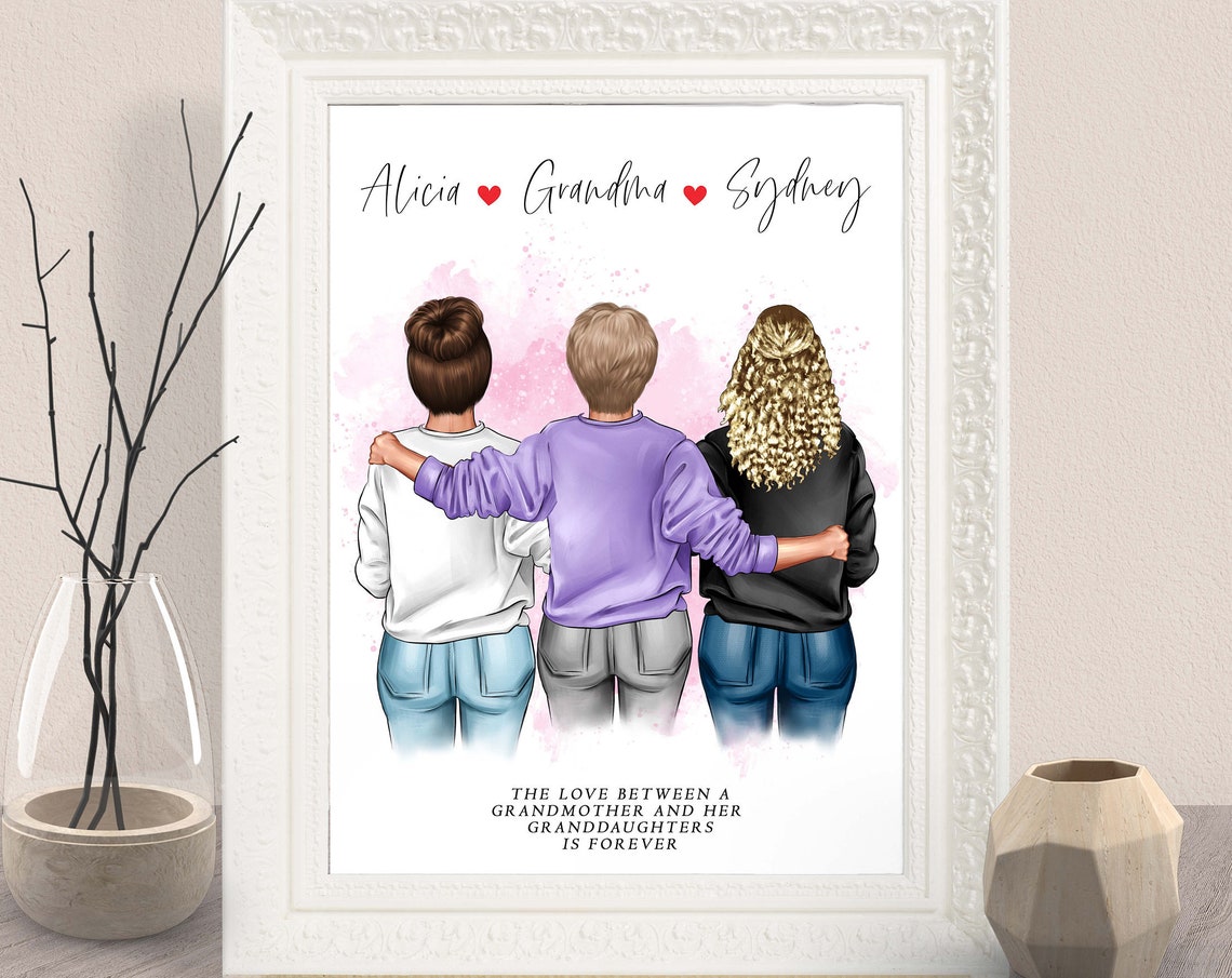 Personalized Grandma and Granddaughters Portrait Print Christmas Gift