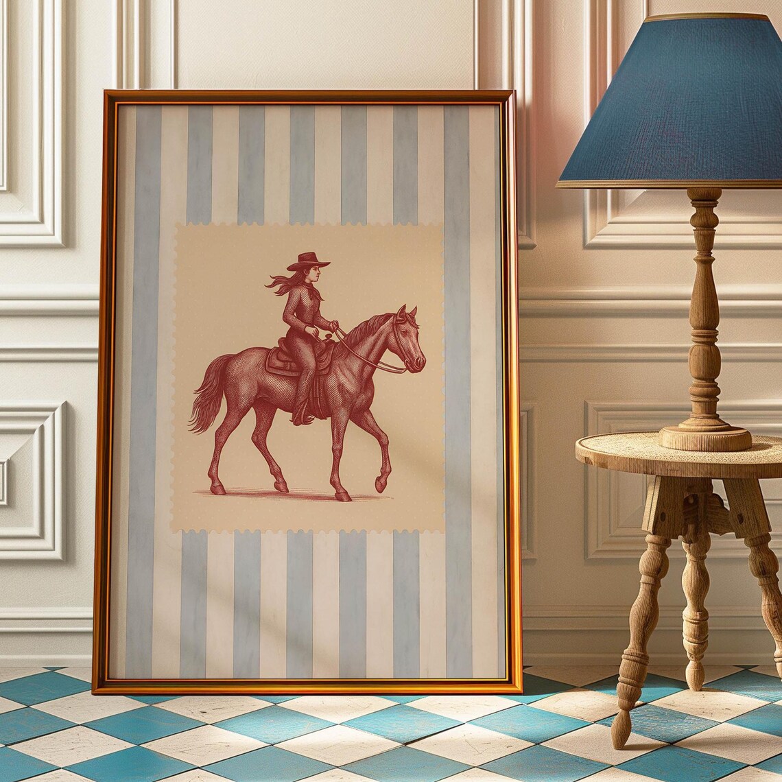 Vintage Striped Cowgirl Print, Western Bedroom Decor