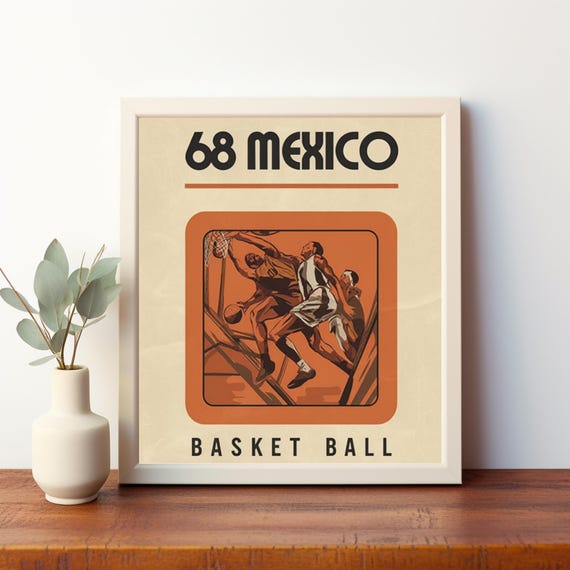 Vintage 68 Mexico Basketball Poster Retro Sports Art Instant Wall For Enthusiasts